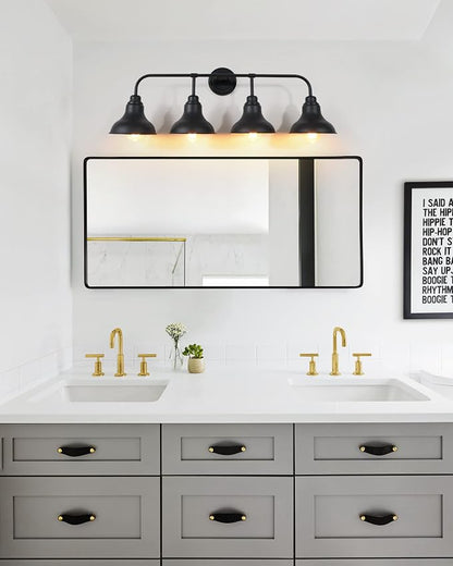 34.25-Inch 4-Light Matte Black Vanity Light for Bathroom Mirror | Farmhouse industrial style, matte black metal, 4 E26 base max 60W, no bulbs, wall lighting for bathroom mirror, hallway