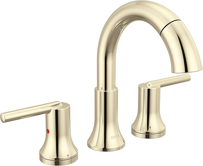 Delta Trinsic Polished Nickel Bathroom Faucet with Sprayer, 8 Inch 3 Hole Widespread Bathroom Sink Faucet with Pull Out Sprayer, Metal Push-Pop Drain, Polished Nickel 3559-PNPD-DST