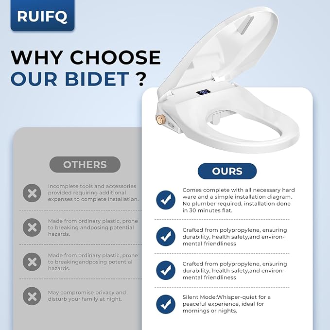 Bidet Toilet Seat Elongated, Electric Heated Seat with Instant Warm Water | Remote & Side Knob Control, Self-Clean Nozzle, Soft Close Lid, Night Light, Warm Air Dryer