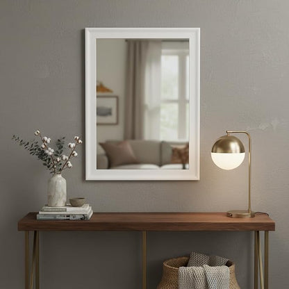 White Wall Mirror for Bathroom,Rectangle Rustic 24 x 32 inch Vanity Mirrors | Hanging Mirror for Living Room,Bedroom,Entryway