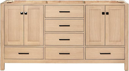 ARIEL Cambridge 66-inch Bathroom Vanity Base Cabinet,Solid Wood, 4 Soft Closing Doors, 6 Dovetail Drawers, White Oak