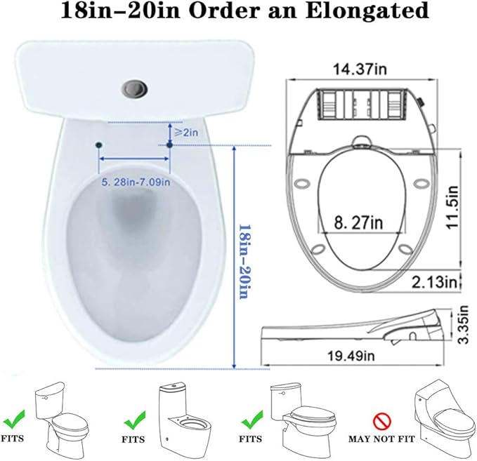 Toilet Seat Bidet Seat with Self Cleaning Dual Nozzles Non electric Separated Rear & Feminine Cleaning Natural Water Spray, soft close toilet seat,Easy DIY Installation