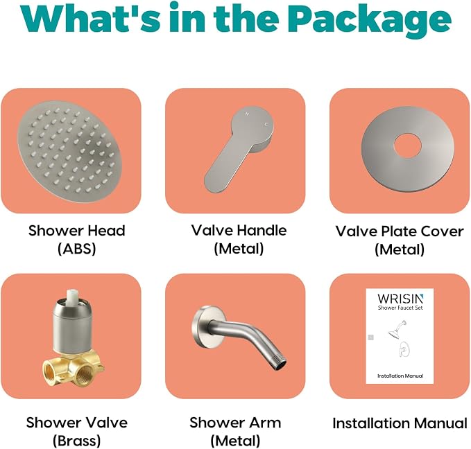 Shower Faucet Set Brushed Nickel, Shower Valve Kit with 6 Inch Showerhead