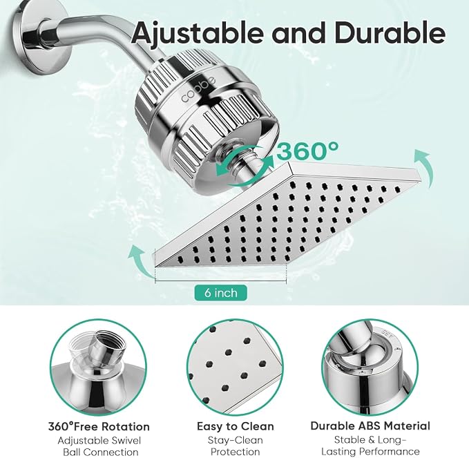 Cobbe High Pressure Filtered Shower Head with Filters for Hard Water Combo | Rain Showerheads with 20 Stage Water Softener for Healthier Skin & Hair Remove Chlorine and Harmful Substances, Chrome