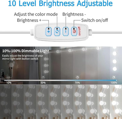 LED Vanity Lights for Mirror, Hollywood Style Vanity Lights with 10 Dimmable Bulbs, Adjustable Color & Brightness, USB Cable, Mirror Lights Stick on for Makeup Table Dressing Room (14 Lights)