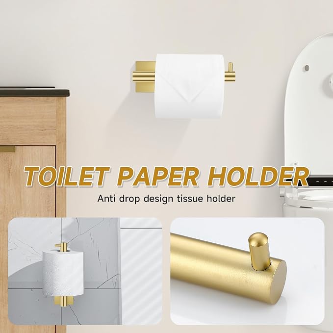 Brushed Gold Bathroom Hardware Accessories Towel Bar Set, 10 Pieces Bathroom Towel Bar Holder Set, 23.6 Inch Stainless Steel Toilet Paper Holder Towel Racks for Bathroom Wall Mounted