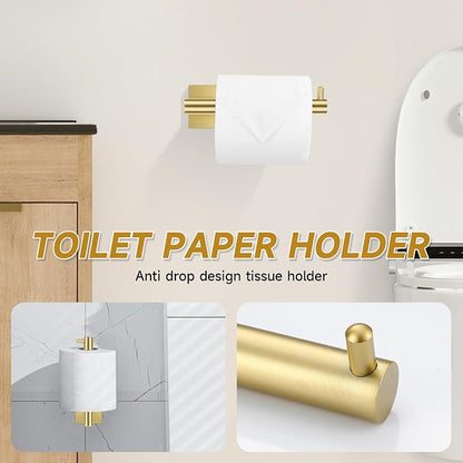 Brushed Gold Bathroom Hardware Accessories Towel Bar Set, 10 Pieces Bathroom Towel Bar Holder Set, 23.6 Inch Stainless Steel Toilet Paper Holder Towel Racks for Bathroom Wall Mounted