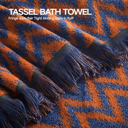ecolook Zigzag Beach and Bath Towels with Herringbone Pattern, 100% Cotton