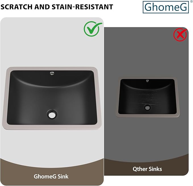 Undermount Bathroom Sink 20 x 14 inch Black Vessel Sink Rectangular Modern Ceramic Rectangle Vanity Art Basin with Overflow