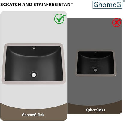 Undermount Bathroom Sink 20 x 14 inch Black Vessel Sink Rectangular Modern Ceramic Rectangle Vanity Art Basin with Overflow