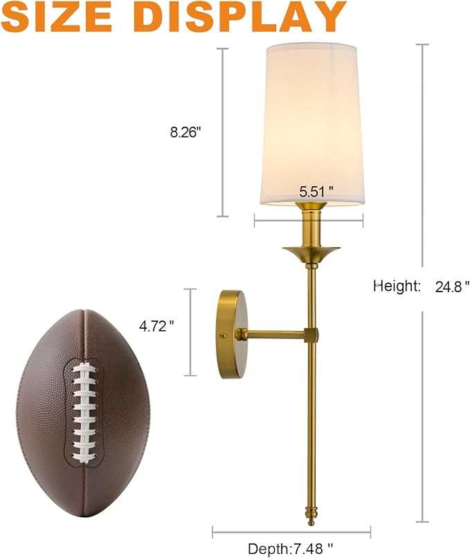PASSICA DECOR Hardwired Wall Sconces Set of 2 Candle Gold Wall Light for Bedroom Living Room Vanity Hallway Farmhouse Wired Bathroom Sconce