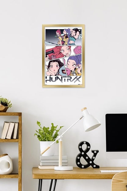 Trends International Netflix KPop Demon Hunters (2025) - Huntrix Manga Panels Wall Poster, 22.4L x 14.7W, Gold Framed Version