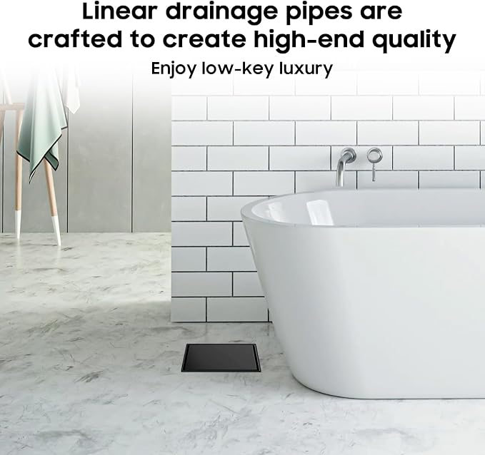 DLONE® Shower Drain | 6 Inch Matte Black with Tile Insert Panel | Square Shower Drain ,with Hair Catcher, Shower Floor Drain Fits Bathroom, Balcony etc