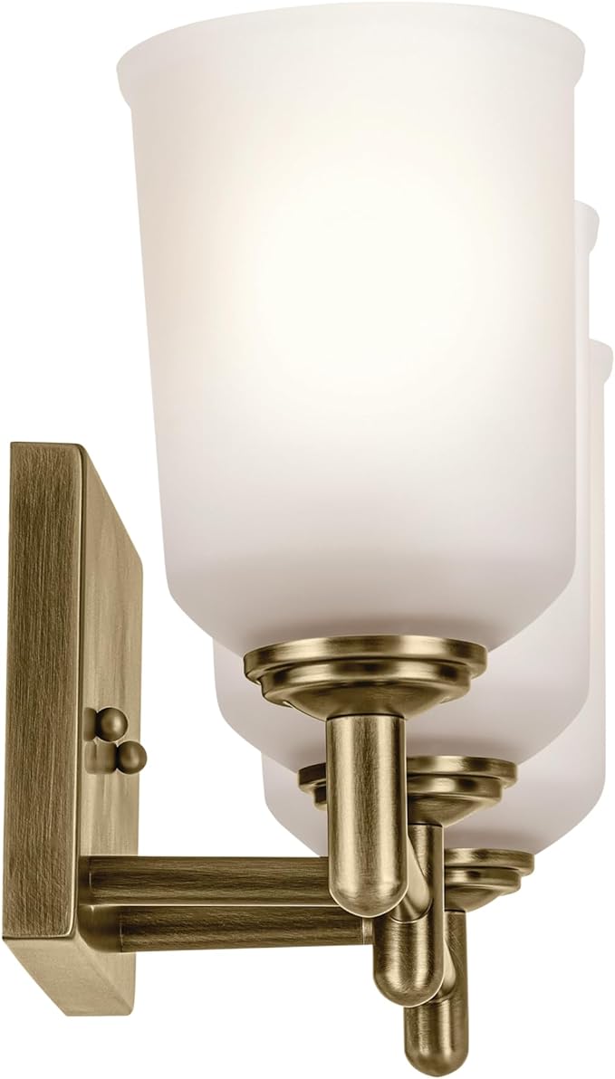 KICHLER Shailene 21" 3-Light Vanity Light with Clear Satin Etched Glass in Natural Brass for Over a Vanity, Updated Traditional Style, (21" x 8.25"), 45574NBR