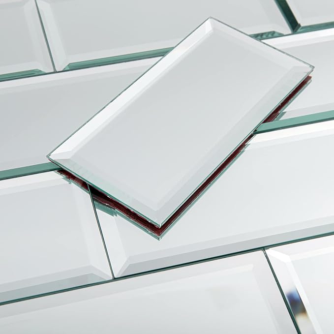 Mirror Peel and Stick Tile, Beveled Subway Mirror Backsplash 3x6 Inch for Kitchen Bathroom Wall (40 Pcs, 5 SQ.FT.)