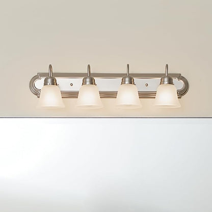Kichler 30" 4-Light Vanity Bath Light in Brushed Nickel, Modern Bathroom Light with Clear Satin Etched Glass, (30" W x 8" H), 5338NIS