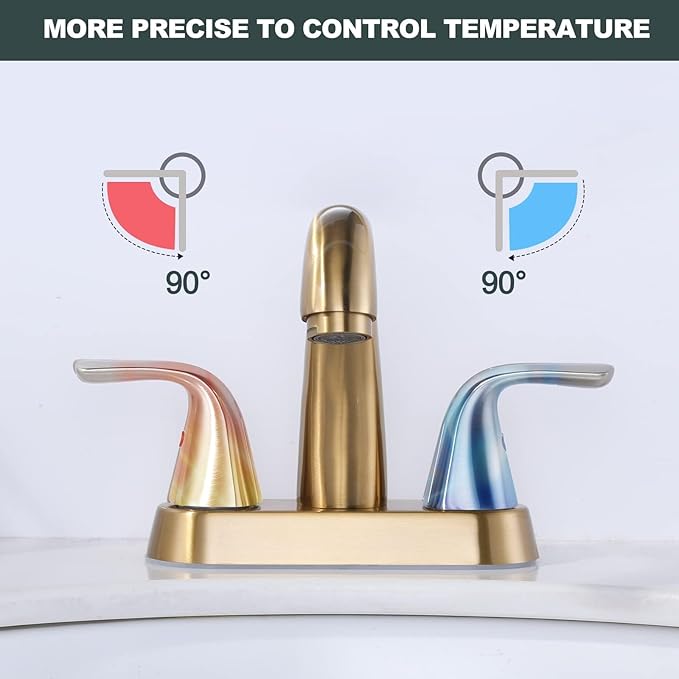 Brushed Gold Bathroom Sink Faucet: ALEASHA 4 Inch Centerset Bathroom Faucet, 2 Handles Washroom Sink Faucets with Pop Up Drain Stopper, RV Lavatory Vanity Faucets with Aesthetic Appeal