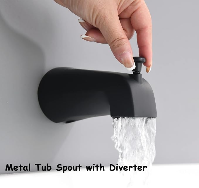 Black Shower Faucet Set with Tub Spout - Tub and Shower Faucet Combo| Dual 2 in 1 Shower System with Handheld Showerhead 3-way Water Diverter Shower Trim Kit(Pressure Balancing Valve Included)