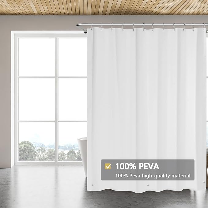 White Shower Curtain Liner, 4G PEVA Shower Liner, Plastic Peva Waterproof Shower Curtains, 72x72 inch with Grommet Holes 3 Magnetic Weights