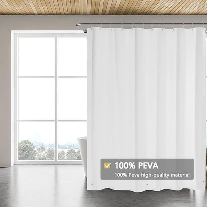 White Shower Curtain Liner, 4G PEVA Shower Liner, Plastic Peva Waterproof Shower Curtains, 72x72 inch with Grommet Holes 3 Magnetic Weights