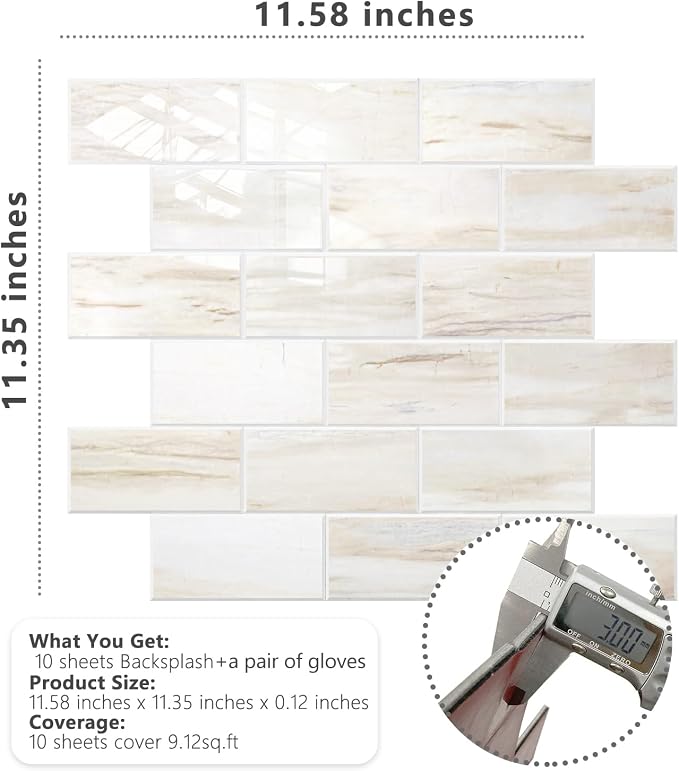 STICKGOO 10-Sheet Subway Tile Peel and Stick Backsplash, Wooden Grain | Glossy Marble Look Kitchen Backsplash Wall Tiles, Peel and Stick Wall Panels for Bathroom, Fireplace, RV
