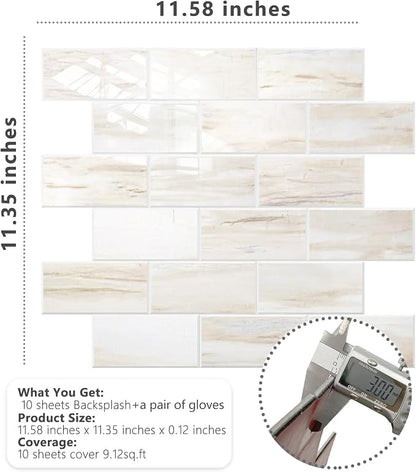 STICKGOO 10-Sheet Subway Tile Peel and Stick Backsplash, Wooden Grain | Glossy Marble Look Kitchen Backsplash Wall Tiles, Peel and Stick Wall Panels for Bathroom, Fireplace, RV