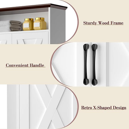 VECELO Bathroom Wall Cabinet with Motion Sensor LED Light, Farmhouse Medicine Cabinets with Open and Hidden Storage Space, Wall Mounted Storage Cabinet with Towels Bar for Bathroom, Kitchen, White