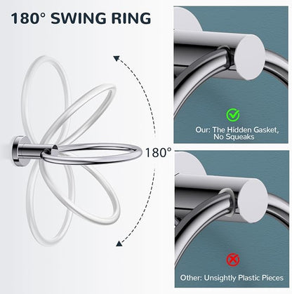FORIOUS Bathroom Accessories, 5-Piece Bathroom Hardware Set - 24" Towel Bar | Chrome | Towel Hooks, Towel Racks for Bathroom, Toilet Paper Holder With Shelf & Towel Ring | SUS304 Stainless Steel