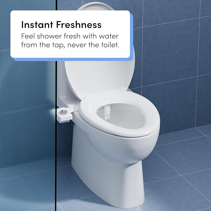 TUSHY Fresh Dual Nozzle Cool Water Bidet, Matte Silver Knob | Ultra Slim Toilet Seat Attachment, Non-Electric, 180° Front and Rear Wash, Self-Cleaning, 10 Minute DIY Install