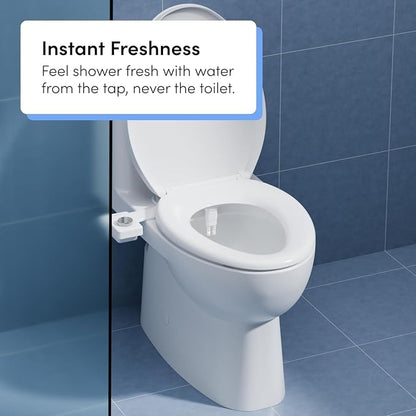 TUSHY Fresh Dual Nozzle Cool Water Bidet, Matte Silver Knob | Ultra Slim Toilet Seat Attachment, Non-Electric, 180° Front and Rear Wash, Self-Cleaning, 10 Minute DIY Install