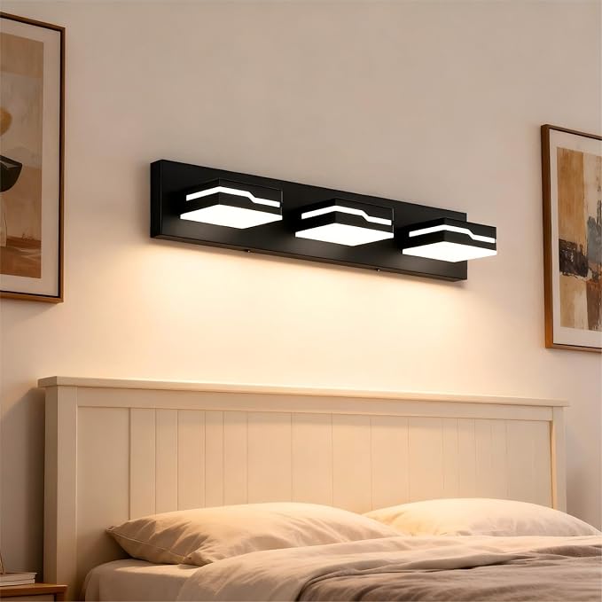 LED Modern Bathroom Vanity Light Fixtures 3-Light, 19 inch Dimmable Matte Black Vanity Lights for Bathroom Lighting Fixtures Over Mirror, with 350°Rotatable Acrylic Heads(White Light 5500K)