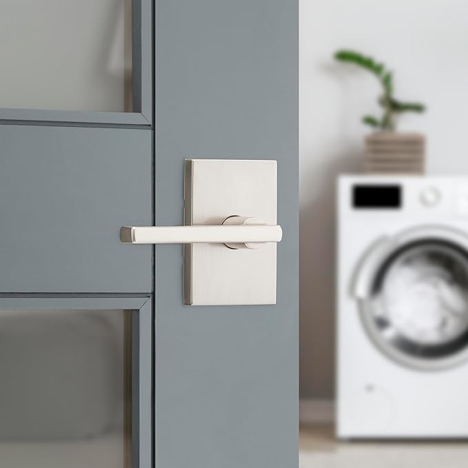 Kwikset Halifax Interior Passage Door Handle, Lever For Closet and Hallway Doors, Reversible Non-Locking Handle Lever, Satin Nickel, with Microban Protection