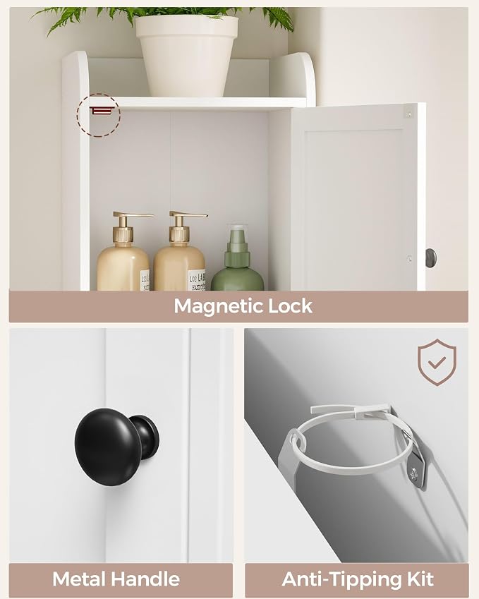 Slim Bathroom Storage Cabinet, Reversible Door Installation | Tall Narrow Storage Cabinet with Door and Shelves, Easy Assembly, 9.8 x 11.8 x 63.4 Inches, for Small Spaces, White