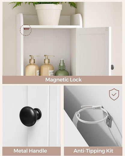 Slim Bathroom Storage Cabinet, Reversible Door Installation | Tall Narrow Storage Cabinet with Door and Shelves, Easy Assembly, 9.8 x 11.8 x 63.4 Inches, for Small Spaces, White