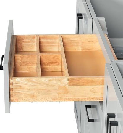 ARIEL Loren 72-inch Bathroom Vanity with Sink,Solid Wood, 1.5-inch Italian Carrara Marble Countertop, Double Rectangular Porcelain Sink, 4 Soft Closing Doors, 3 Dovetail Drawers, Grey