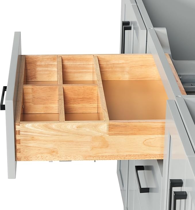ARIEL Loren 72-inch Bathroom Vanity with Sink,Solid Wood, 1.5-inch Pure White Quartz Countertop, Double Rectangular Porcelain Sink, 4 Soft Closing Doors, 3 Dovetail Drawers, Grey