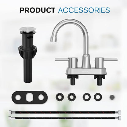 Bathroom Faucets, Bathroom Faucet 3 Hole, Bathroom Sink Faucet, Faucet for Sink 4 Inch 2 Handle Centerset, Lead-Free, with Copper Pop Up Drain (Brushed Nickel)