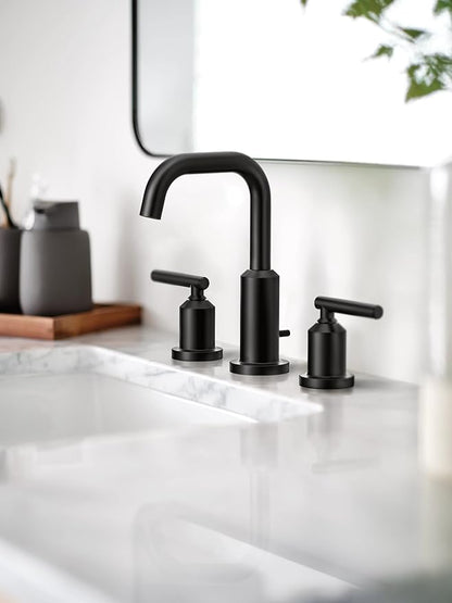 Moen Gibson Two-Handle High Arc Widespread Modern Bathroom Sink Faucet for 3-Hole Setups with Valve Included, Matte Black, TV6142BL