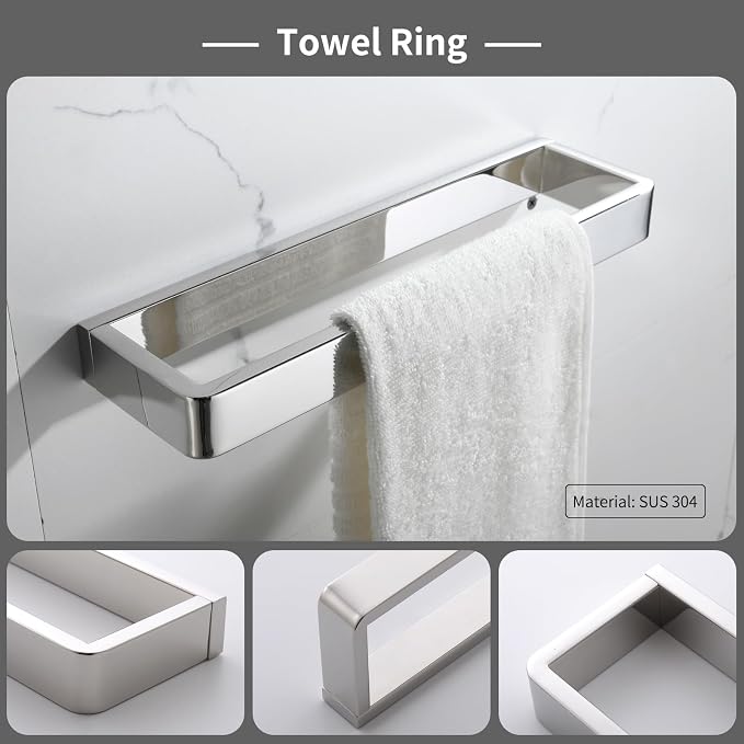 YACVCL 4-Piece Bathroom Hardware Accessories Set Polished Chrome Towel Bar Set Square Towel Holder Kit Stainless Steel Wall Mounted