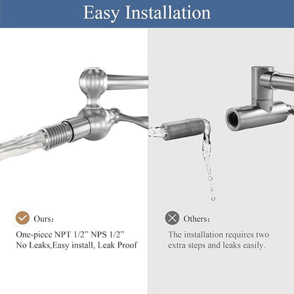 Faucets with Wall Mount Double Joint Swing Arms - Leak Free Design with High-Flow Aerators - Retractable & Folding for Space Saving