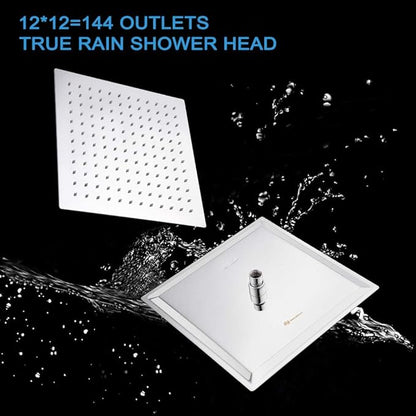 NearMoon Rain Shower Head, High Flow Stainless Steel Square Rainfall Shower, Waterfall Bath Shower Body Covering, Ceiling or Wall Mount (12 Inch, Chrome Finish)