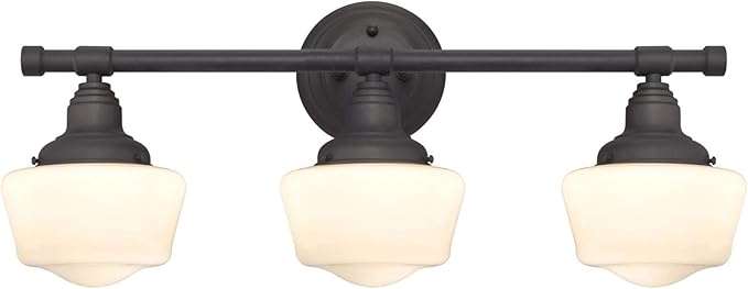 Westinghouse 6342100 Scholar Three-Light Indoor Wall Fixture, Oil Rubbed Bronze Finish with White Opal Glass , Oil-rubbed Bronze