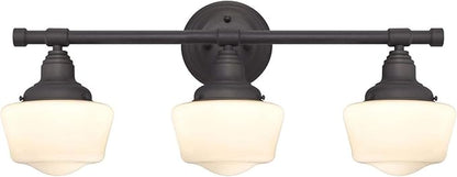 Westinghouse 6342100 Scholar Three-Light Indoor Wall Fixture, Oil Rubbed Bronze Finish with White Opal Glass , Oil-rubbed Bronze
