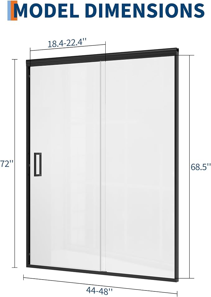 GarveeLife 44-48 Inch W x 72 Inch H Shower Door – Aluminum Frame Full Coverage with Fixed & Sliding Tempered Glass Panels, 6mm Easy-Clean Coated Glass, Matte Black Finish