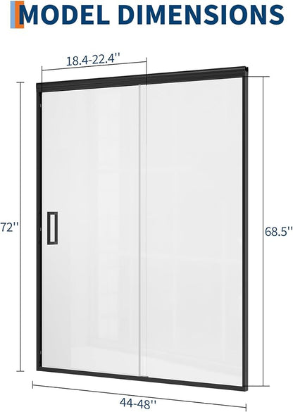 GarveeLife 44-48 Inch W x 72 Inch H Shower Door – Aluminum Frame Full Coverage with Fixed & Sliding Tempered Glass Panels, 6mm Easy-Clean Coated Glass, Matte Black Finish