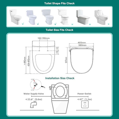 AQUATIZ Elongated Smart Toilet Bidet, Electric Toilet Seat with Self-Cleaning Nozzle, Adjustable Warm Water, Deodorizer, Air Dryer, LED Night light (Remote Control)