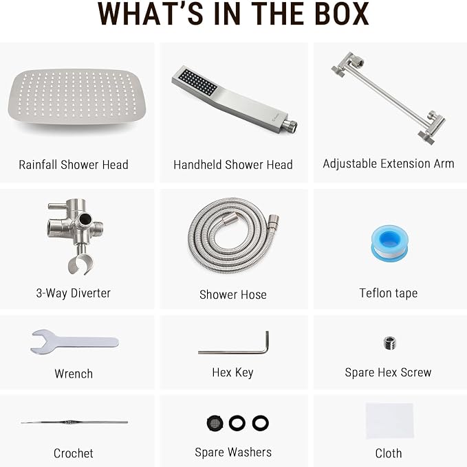 G-Promise All Metal 14" Rain Shower Head with Handheld for Bathroom Upgrade | All Metal, Built to Last, Easy Install, Adjustable Height & Angle for All Heights, Extra Long Hose, Modern Upgrade