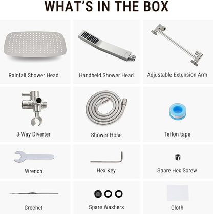 G-Promise All Metal 14" Rain Shower Head with Handheld for Bathroom Upgrade | All Metal, Built to Last, Easy Install, Adjustable Height & Angle for All Heights, Extra Long Hose, Modern Upgrade
