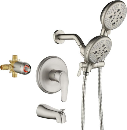 L829-2 Brushed Nickel Shower Faucet Set - Complete Dual Shower Head & Handheld Combo, Tub Spout & Trim Kit