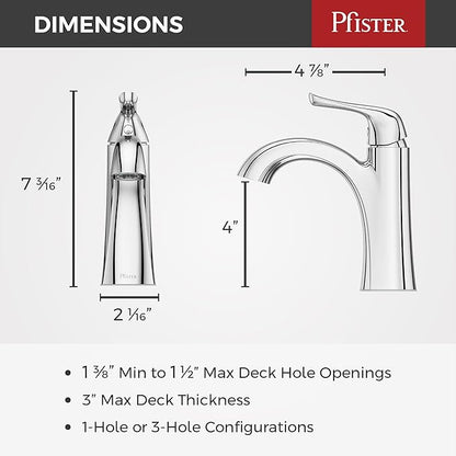 Pfister Willa Bathroom Sink Faucet, Single Control, 1-Handle, Single Hole, NSF Certified, Polished Chrome Finish, LF042MALCC